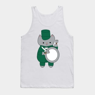 Marching Band Cat Bass Drummer Green and White Tank Top